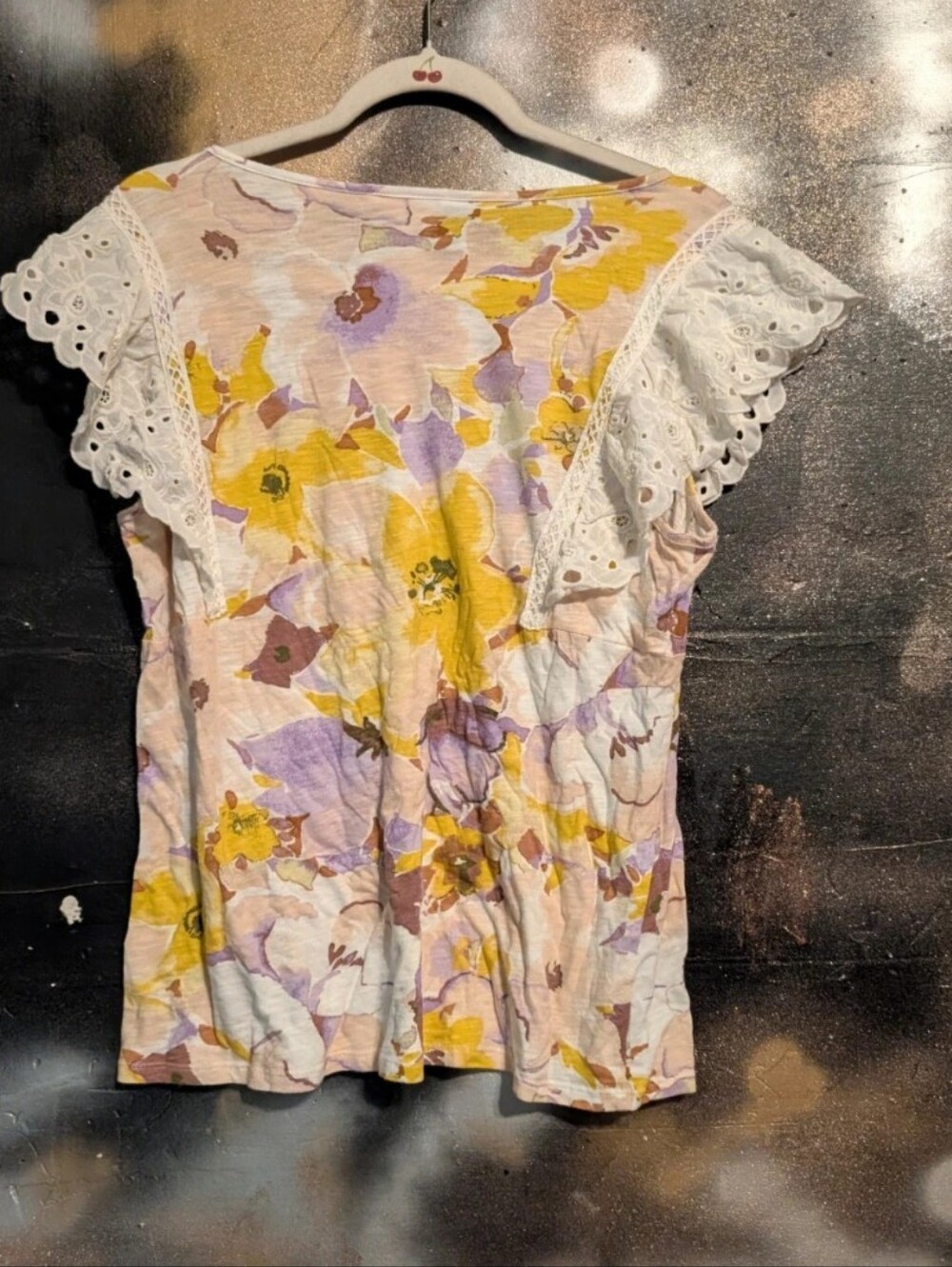 LC Lauren Conrad Yellow & Lavender Floral Eyelet Sleeve Top